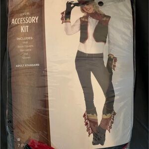 NEW-Cowgirl Costume-“Adult Up To Size 8”(vest,Hat, Bandana, Boot Covers,&Gloves)